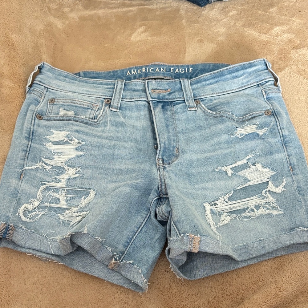 American Eagle Outfitters Light Blue Distressed Jean Shorts
